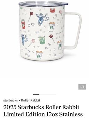 Roller Rabbit Starbucks colab White Mug with monkey pattern